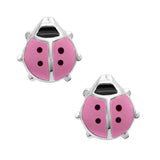 Sterling Silver Pink Ladybug Earrings
