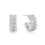 Silver Double Row Bezel Huggies