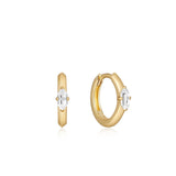 Gold Sparkle Emblem Huggie Hoop Earrings