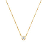 Gold Round Solitaire CZ Necklace