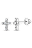Sterling Silver CZ Cross Stud Earrings