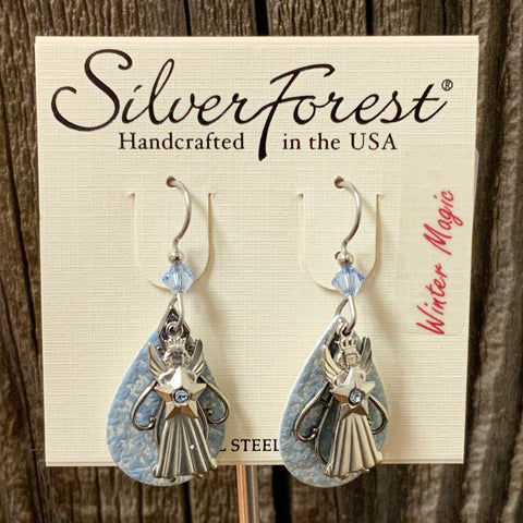 Silver Forest Blue and Silver Angel Earrings