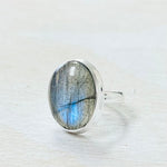 Sterling Silver Round Labradorite Ring- Size 6