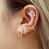 Silver Textured Medium Huggie Hoops