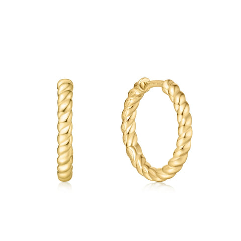 Gold Textured Medium Huggie Hoops