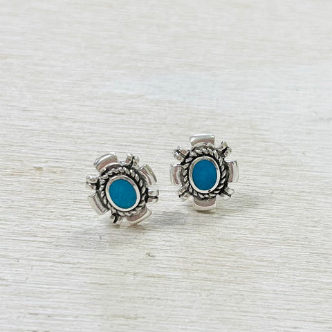 Sterling Silver Blue Stone Stud Earrings