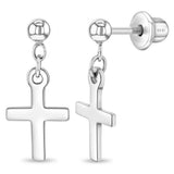 Sterling Silver Childs Dangle Cross Earrings