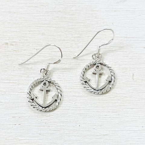 Sterling Silver Anchor Dangle Earrings