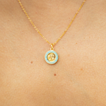 Small St. Christopher Surf Necklace, Gold/Baby Blue