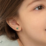Sterling Silver Children’s Green CZ Stud Earrings-4mm