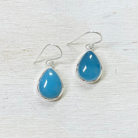 Sterling Silver Teardrop Blue Chalcedony Earrings