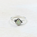 Sterling Silver Created White Opal Teardrop Ring