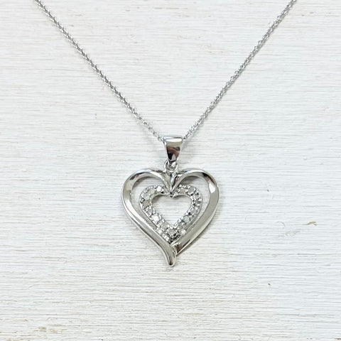 Sterling Silver Estate Diamond Heart Necklace