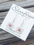 Silver Forest Pink Howlite Flower Earrings