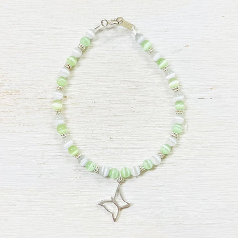 Sterling Silver Children’s Green Beaded Butterfly Bracelet