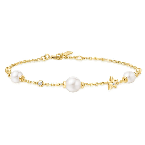 Gold Pearl and Star Station Bracelet