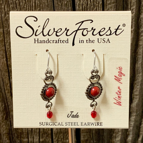 Silver Forest Red Jade Earrings