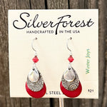 Silver Forest Red Layered Teardrop Earrings