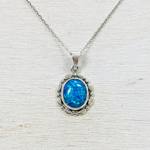 Sterling Silver Created Opal Necklace