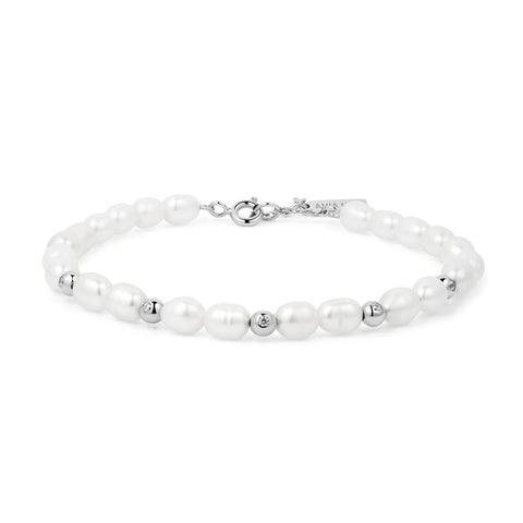 Silver Pearl and CZ Bezel Bracelet