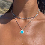 Small St. Christopher Surf Necklace, Aqua/White