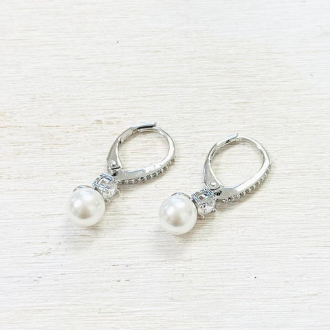 Fashion CZ and Pearl Dangle Earrings