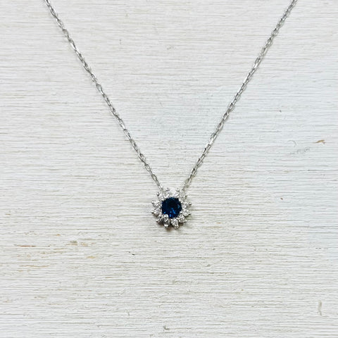 Sterling Silver Blue CZ Burst Necklace