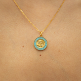 Medium St. Christopher Surf Necklace, Gold/Baby Blue