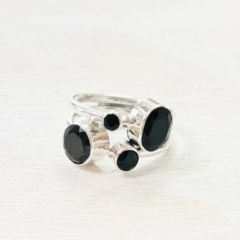 Sterling Silver Black Multi Stone Ring