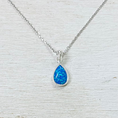 Sterling Silver Created Blue Opal Necklace
