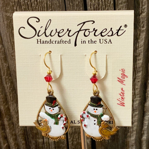 Silver Forest Snowman Earrings