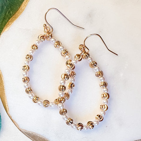 Fashion Gold Tone Ball and Pearl Teardrop Earrings