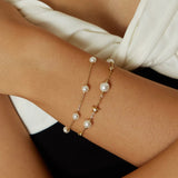 Gold Pearl and Star Station Bracelet