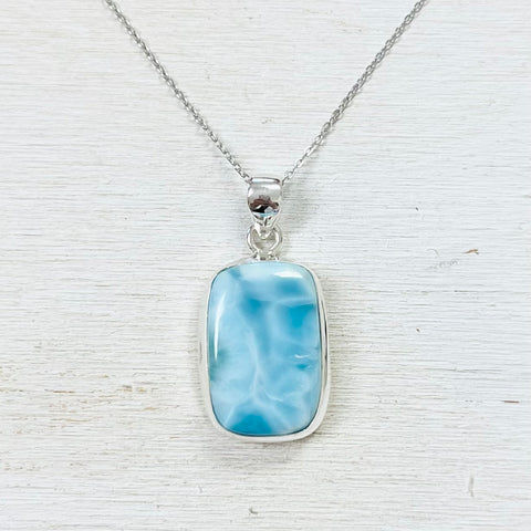 Sterling Silver Rectangular Larimar Pendant Necklace