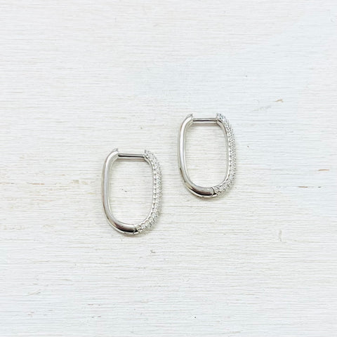 Sterling Silver CZ Oval Hoops