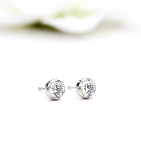 Sterling Silver CZ Bezel Set Stud Earrings