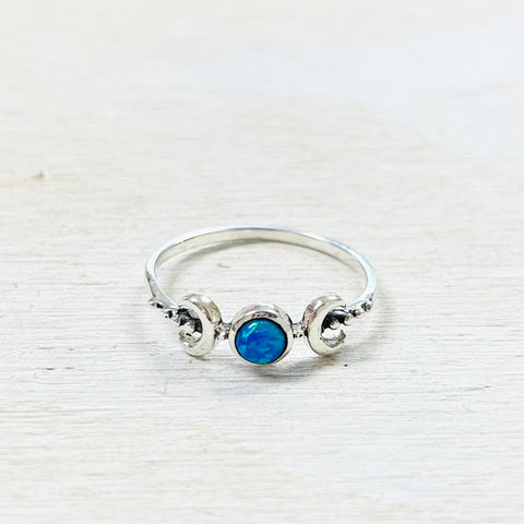 Sterling Silver Created Opal Double Moon Ring