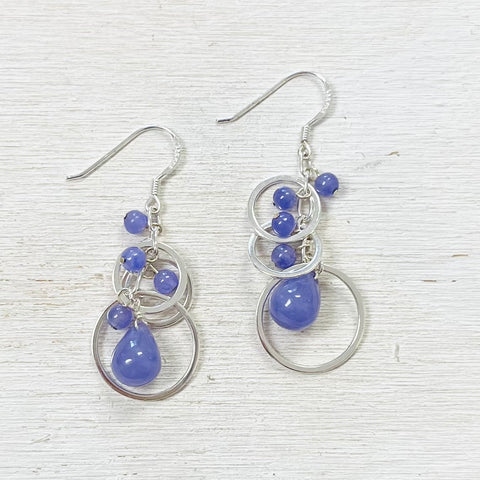 Sterling Silver Purple Bead Circle Dangle Earrings