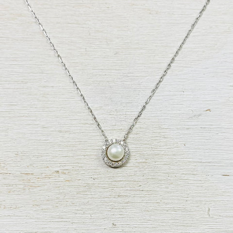 Sterling Silver Pearl and CZ Necklace