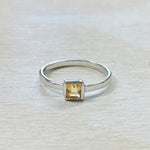Sterling Silver Square Citrine Ring- Size 8