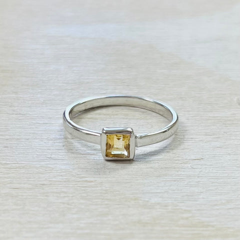 Sterling Silver Square Citrine Ring- Size 8