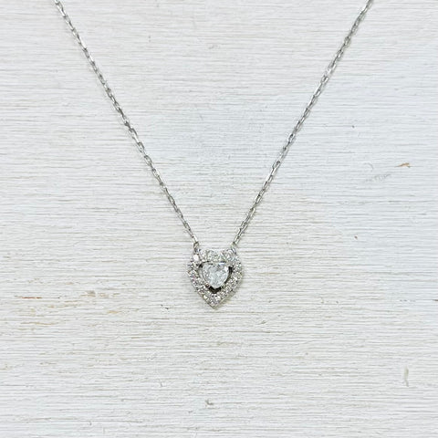 Sterling Silver CZ Heart in a Heart Necklace