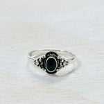 Sterling Silver Victorian Style Black Stone Ring