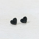 Sterling Silver Black CZ Heart Studs