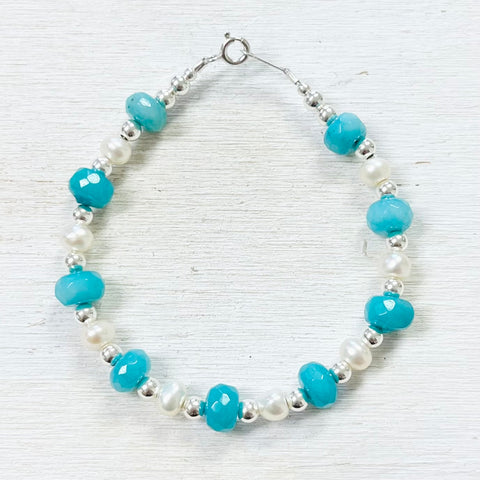 Sterling Silver Freshwater Pearl & Turquoise Bracelet