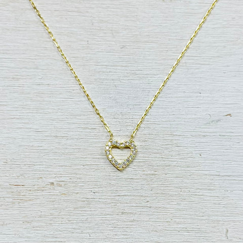 Sterling Silver Gold Plated CZ Open Heart Necklace