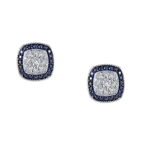 Sterling Silver Created Sapphire Halo Earrings