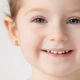 Sterling Silver Gold Plated Toddler Flower Earrings w/ pink CZ center