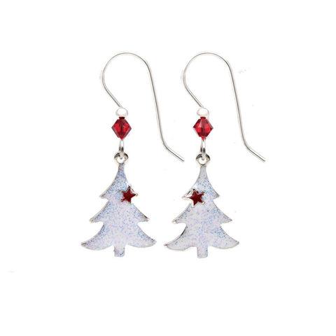 Silver Forest White Christmas Tree Earrings