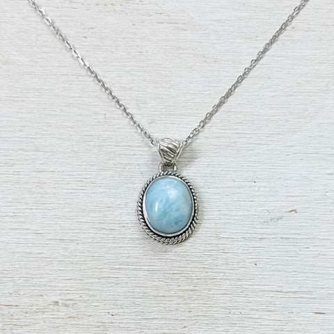 Sterling Silver Rimmed Larimar Necklace